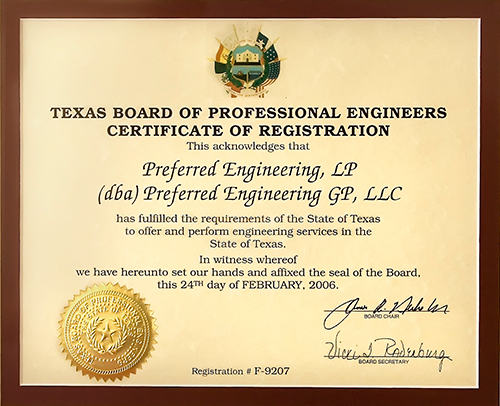 Texas Board of Professional Engineers Certificate of Registration